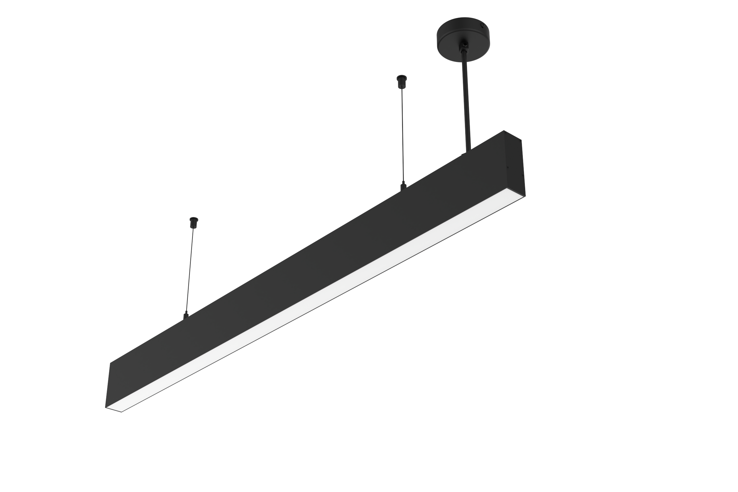 Светодиодный светильник VARTON Angusta High 2001x35x90 мм подвесной 69 Вт Tunable White 3000-6500 K IP40 RAL9005 черный муар с рассеивателем опал диммируемый по протоколу DALI аварийный автономный постоянного действия
